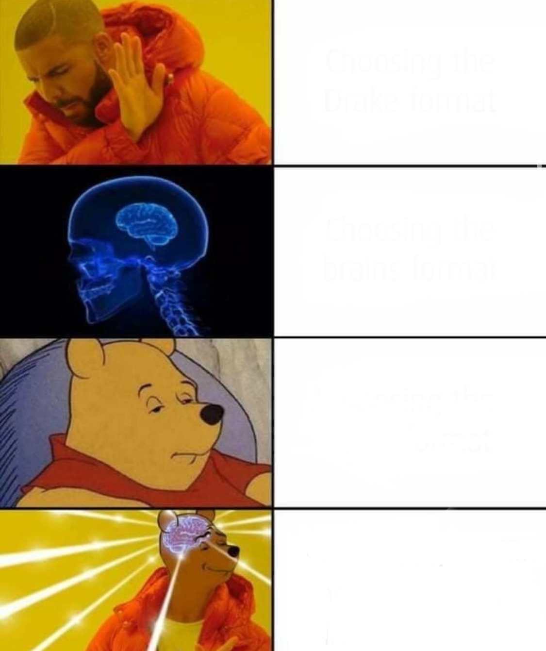 High Quality Pooh Brains And Drake Blank Meme Template