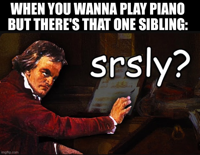 Beethoven angry | WHEN YOU WANNA PLAY PIANO BUT THERE'S THAT ONE SIBLING: | image tagged in beethoven angry | made w/ Imgflip meme maker