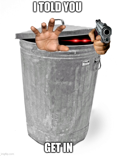 the diabolical trash can needs you | I TOLD YOU; GET IN | image tagged in diabolical trash can,get in loser | made w/ Imgflip meme maker