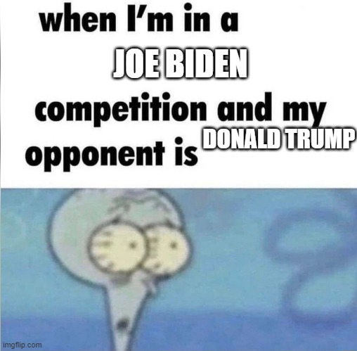 My first one, don't sue me | JOE BIDEN; DONALD TRUMP | image tagged in whe i'm in a competition and my opponent is | made w/ Imgflip meme maker