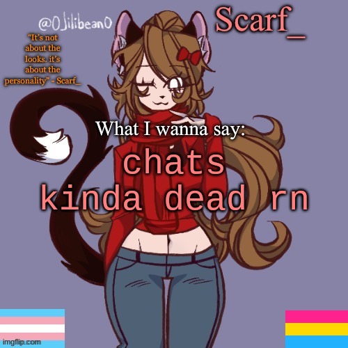 Scarf_ Announcement Template | chats kinda dead rn | image tagged in scarf_ announcement template | made w/ Imgflip meme maker