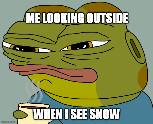 my hate for snow has never been so high | ME LOOKING OUTSIDE; WHEN I SEE SNOW | image tagged in hoppy coffee | made w/ Imgflip meme maker