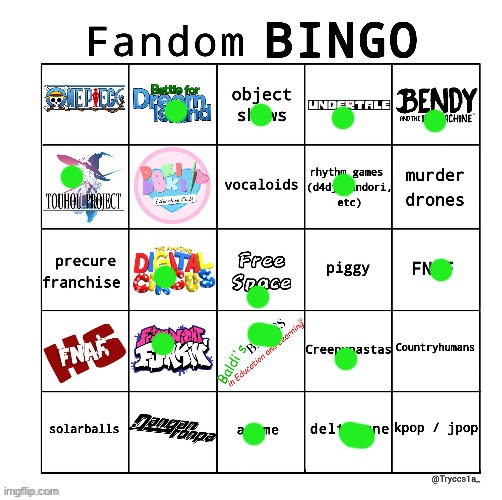 Fandom bingo | image tagged in bingo from tck | made w/ Imgflip meme maker