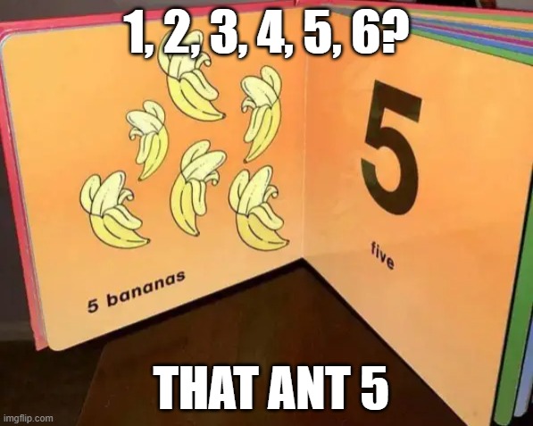 it said 5 bananas, but thats 6 bananas | 1, 2, 3, 4, 5, 6? THAT ANT 5 | made w/ Imgflip meme maker