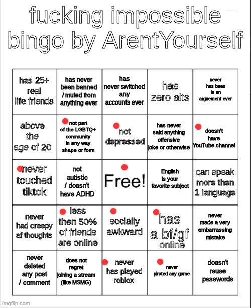 fucking impossible bingo | online | image tagged in fucking impossible bingo | made w/ Imgflip meme maker