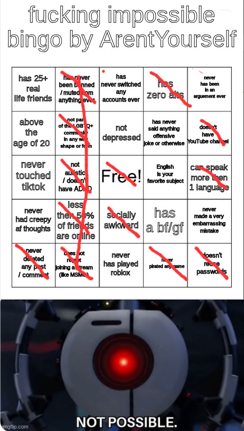 not as impossible as it looks. | image tagged in fucking impossible bingo,not possible,impossible | made w/ Imgflip meme maker