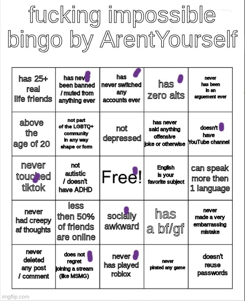 I almost did it | image tagged in fucking impossible bingo | made w/ Imgflip meme maker