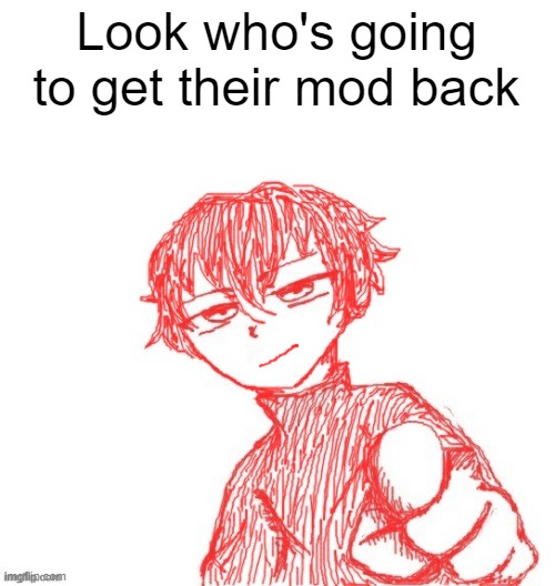 Guess who | Look who's going to get their mod back | image tagged in boy pointing at you | made w/ Imgflip meme maker