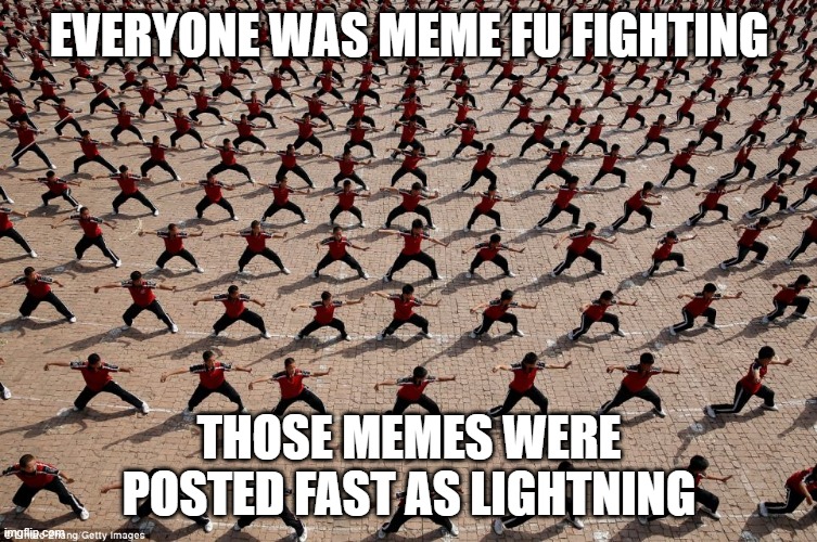 Everybody was Meme Fu fighting | EVERYONE WAS MEME FU FIGHTING; THOSE MEMES WERE POSTED FAST AS LIGHTNING | image tagged in everybody was kung fu fighting | made w/ Imgflip meme maker
