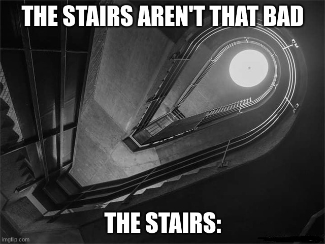 Random Backrooms Meme | THE STAIRS AREN'T THAT BAD; THE STAIRS: | image tagged in backrooms level 9223467803564607 | made w/ Imgflip meme maker