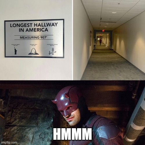 name a better duo. | HMMM | image tagged in daredevil,hallway,marvel,meme | made w/ Imgflip meme maker