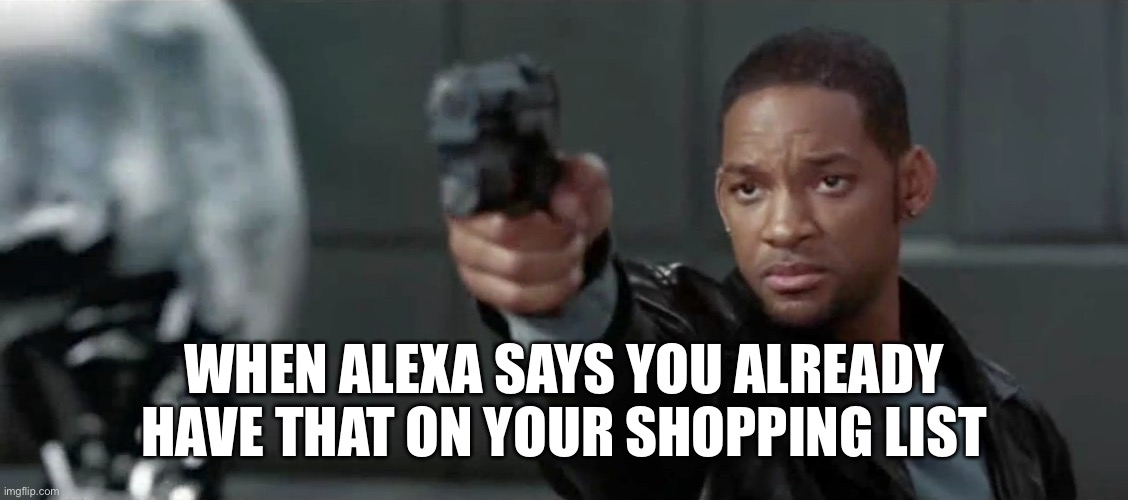 Alexa shopping | WHEN ALEXA SAYS YOU ALREADY HAVE THAT ON YOUR SHOPPING LIST | image tagged in amazon echo,online shopping | made w/ Imgflip meme maker
