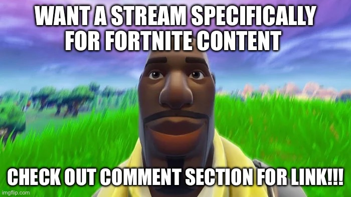 Staring Default | WANT A STREAM SPECIFICALLY FOR FORTNITE CONTENT; CHECK OUT COMMENT SECTION FOR LINK!!! | image tagged in staring default | made w/ Imgflip meme maker