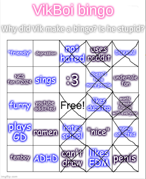 VikBoi bingo | image tagged in vikboi bingo | made w/ Imgflip meme maker