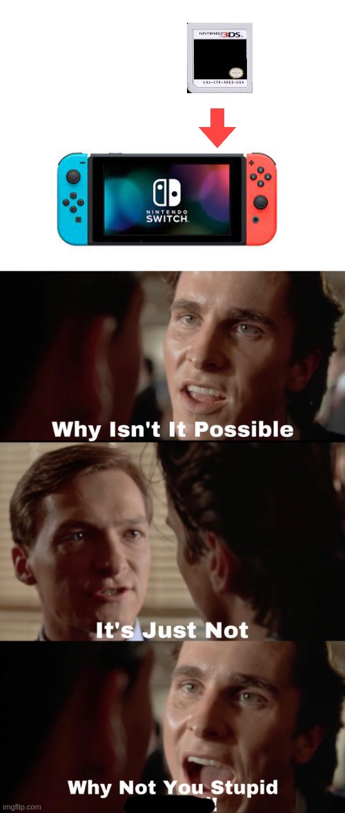 3DS cart in Switch? | image tagged in why isn't it possible | made w/ Imgflip meme maker