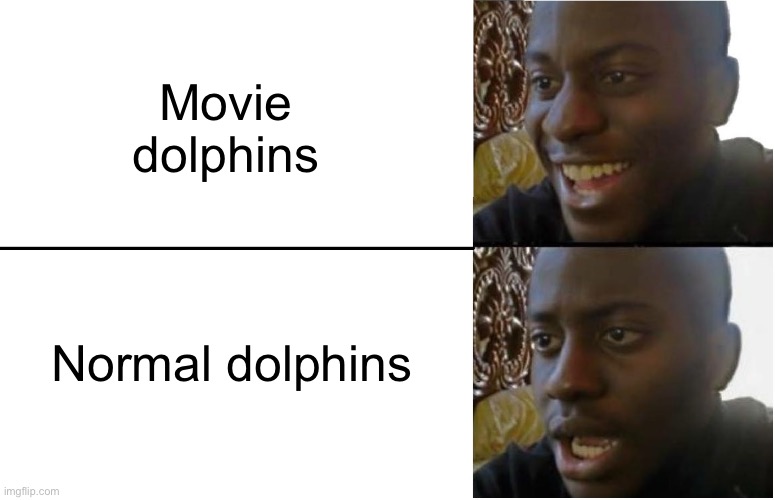 Mostly Hollywood | Movie dolphins; Normal dolphins | image tagged in disappointed black guy | made w/ Imgflip meme maker