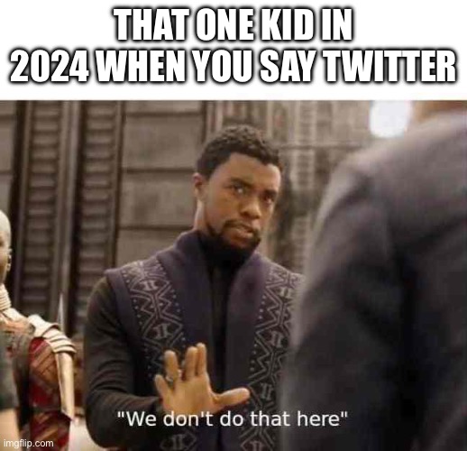 we dont do that here | THAT ONE KID IN 2024 WHEN YOU SAY TWITTER | image tagged in we dont do that here | made w/ Imgflip meme maker