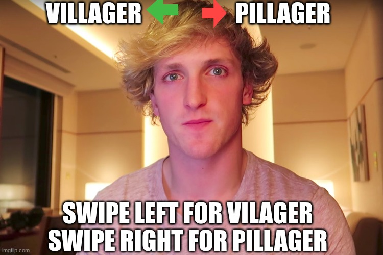 Swipe left or right | VILLAGER                    PILLAGER; SWIPE LEFT FOR VILAGER SWIPE RIGHT FOR PILLAGER | image tagged in swipe left or right | made w/ Imgflip meme maker