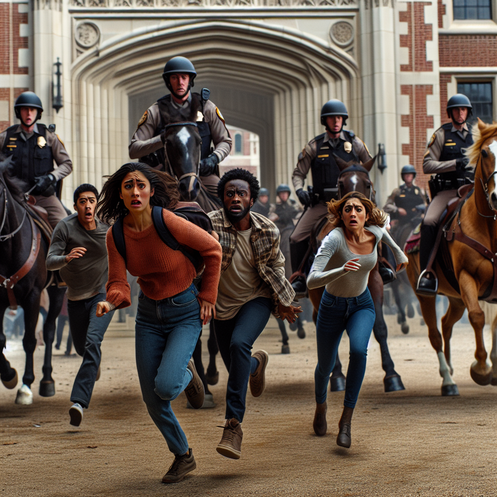 Campus Protesters Running from Police on Horses Blank Meme Template