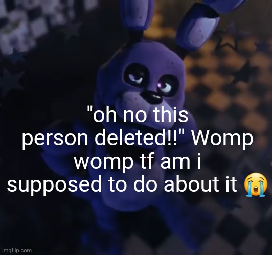 goofster | "oh no this person deleted!!" Womp womp tf am i supposed to do about it 😭 | image tagged in goofster | made w/ Imgflip meme maker