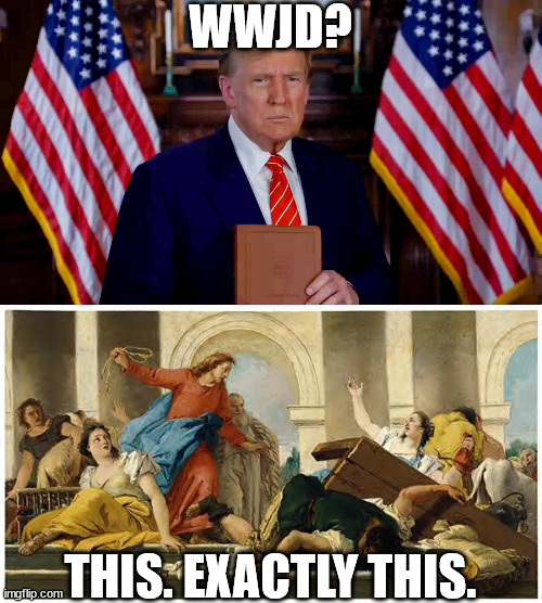 WWJD? THIS. EXACTLY THIS. | image tagged in jesus flips table | made w/ Imgflip meme maker