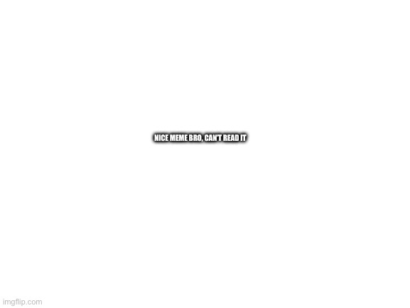 Blank White Template | NICE MEME BRO, CAN’T READ IT | image tagged in blank white template | made w/ Imgflip meme maker