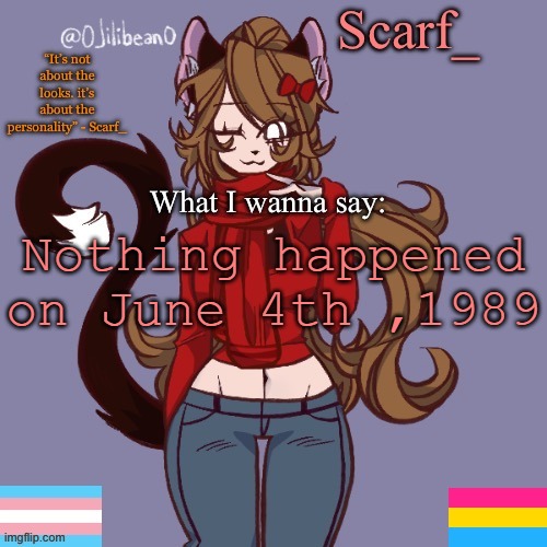 Scarf_ Announcement Template | Nothing happened on June 4th ,1989 | image tagged in scarf_ announcement template | made w/ Imgflip meme maker