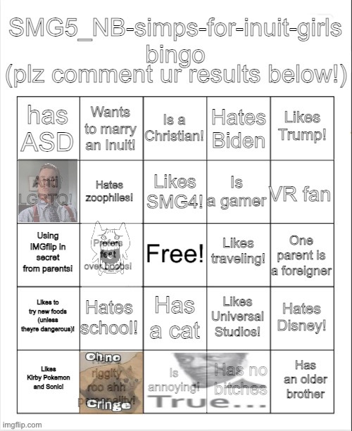 image tagged in smg5_nb-simps-for-inuit-girls bingo | made w/ Imgflip meme maker