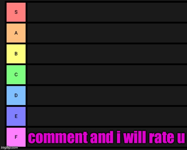 Tier List | comment and i will rate u | image tagged in tier list | made w/ Imgflip meme maker