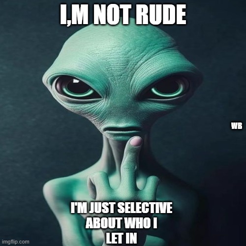 I'm not rude | I,M NOT RUDE; WB; I'M JUST SELECTIVE
ABOUT WHO I
LET IN | image tagged in funny | made w/ Imgflip meme maker