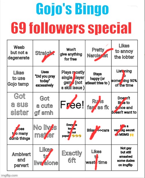 Gojo's bingo | image tagged in gojo's bingo | made w/ Imgflip meme maker