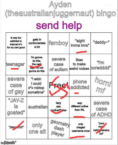 image tagged in ayden theaustralianjuggernaut bingo | made w/ Imgflip meme maker