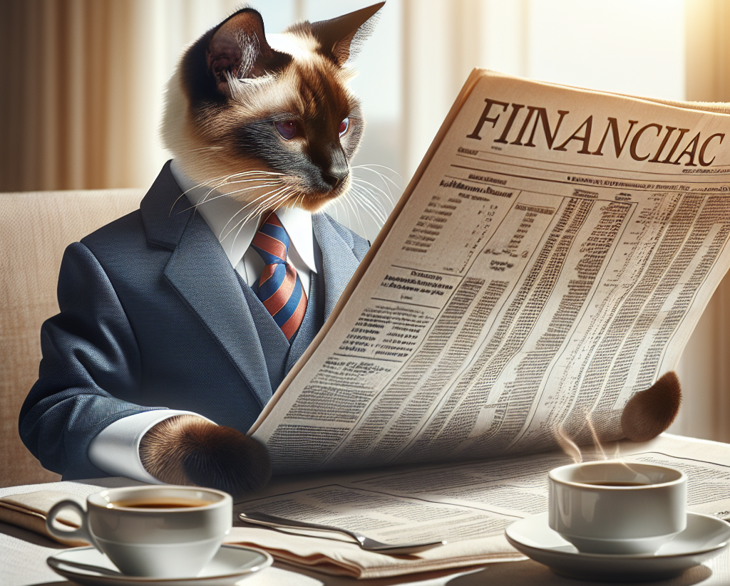 High Quality Cat in a suit, sitting at the breakfast table reading the financ Blank Meme Template