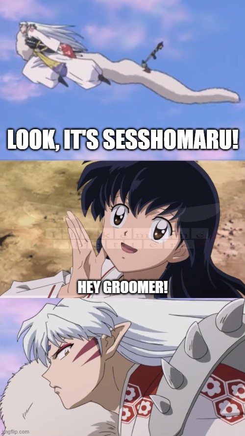 Someone had to say it... | LOOK, IT'S SESSHOMARU! HEY GROOMER! | image tagged in memes,funny,funny memes,fun,anime,inuyasha | made w/ Imgflip meme maker