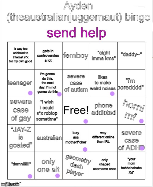 image tagged in ayden theaustralianjuggernaut bingo | made w/ Imgflip meme maker