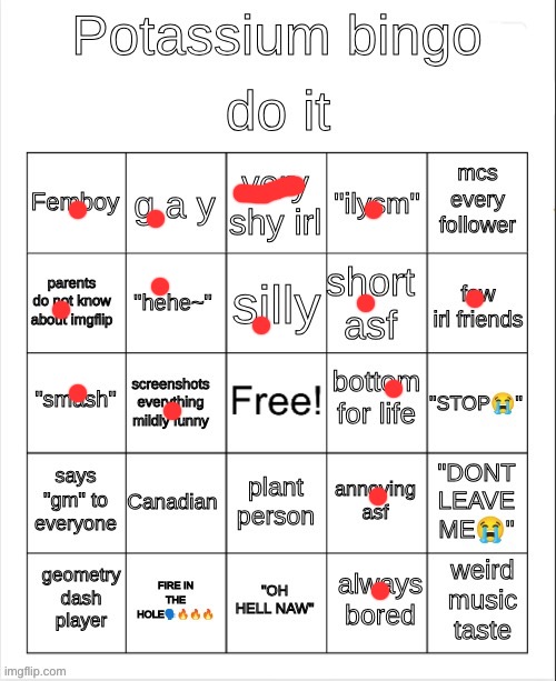 Line = idk | image tagged in potassium bingo | made w/ Imgflip meme maker