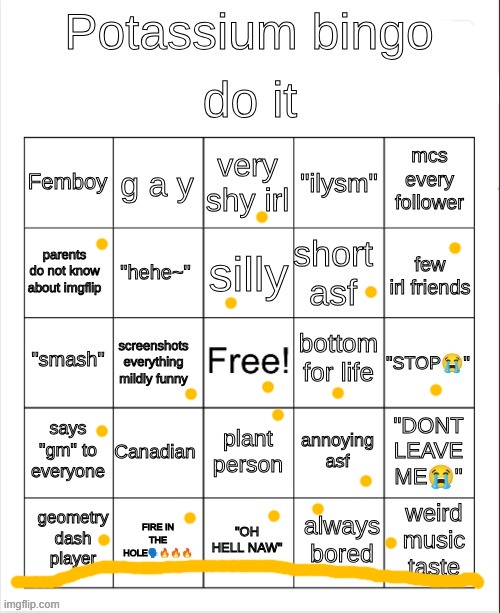 blorbo | image tagged in potassium bingo | made w/ Imgflip meme maker