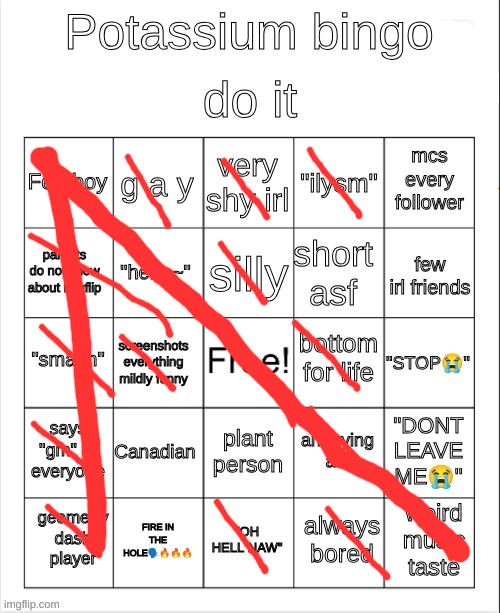 DUDE | image tagged in potassium bingo | made w/ Imgflip meme maker