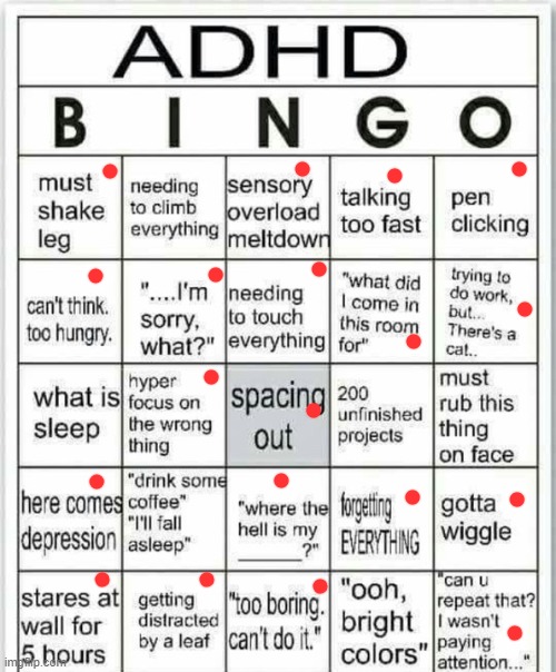 adhd bingo | image tagged in adhd bingo | made w/ Imgflip meme maker