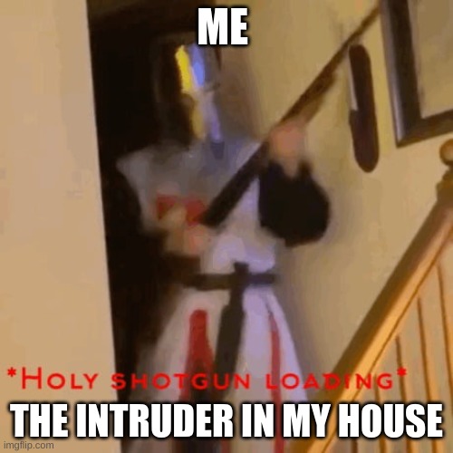 Crusader | ME; THE INTRUDER IN MY HOUSE | image tagged in crusader | made w/ Imgflip meme maker