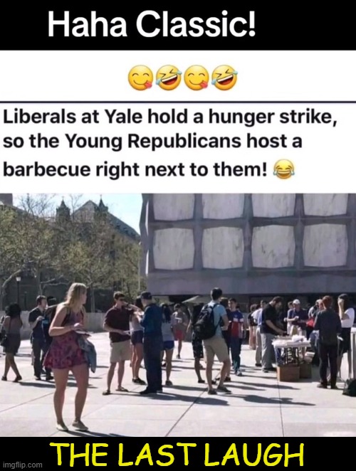 Laughing at liberals | THE LAST LAUGH | image tagged in political humor,liberals,college liberal,clash royale,hunger strike | made w/ Imgflip meme maker