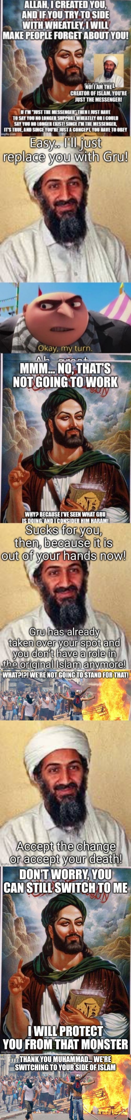 They choose acceptance of Muhammad's new Islam, Allah cannot say otherwise | THANK YOU MUHAMMAD... WE'RE SWITCHING TO YOUR SIDE OF ISLAM | made w/ Imgflip meme maker