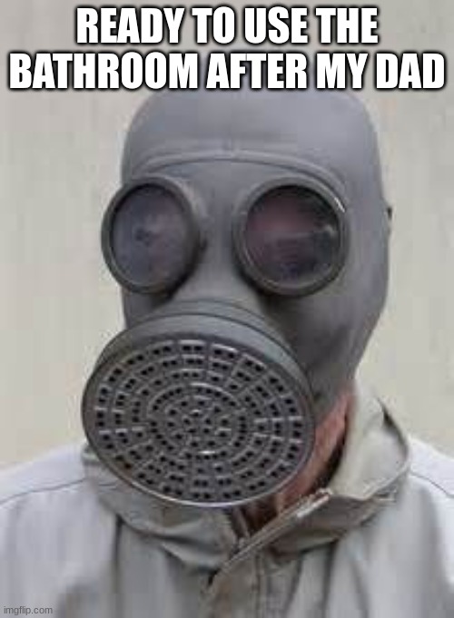 fr | READY TO USE THE BATHROOM AFTER MY DAD | image tagged in gas mask | made w/ Imgflip meme maker
