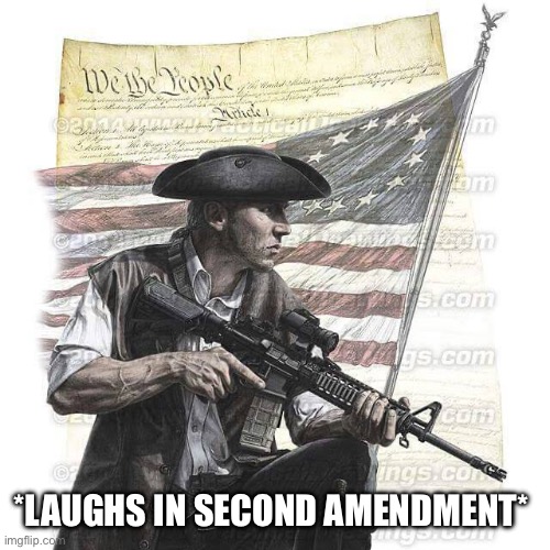 American Patriot | *LAUGHS IN SECOND AMENDMENT* | image tagged in american patriot | made w/ Imgflip meme maker