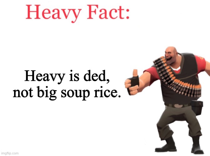 Heavy fact | Heavy is ded, not big soup rice. | image tagged in heavy fact | made w/ Imgflip meme maker