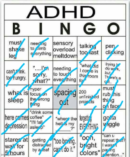 adhd bingo | image tagged in adhd bingo | made w/ Imgflip meme maker