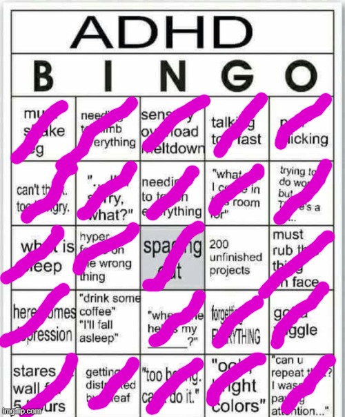 adhd bingo | image tagged in adhd bingo | made w/ Imgflip meme maker