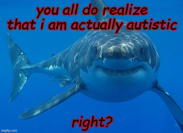 like, i'm not joking, i am actually autistic, level 2 moderate to severe | you all do realize that i am actually autistic; right? | image tagged in great white shark | made w/ Imgflip meme maker