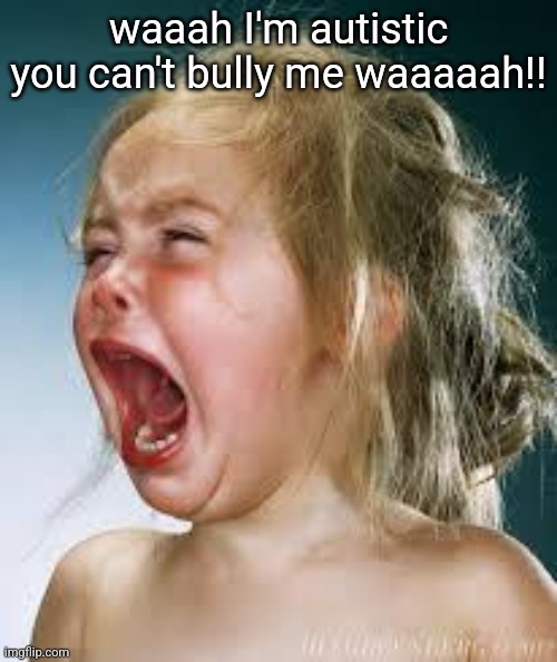 Crying Baby | waaah I'm autistic you can't bully me waaaaah!! | image tagged in crying baby | made w/ Imgflip meme maker