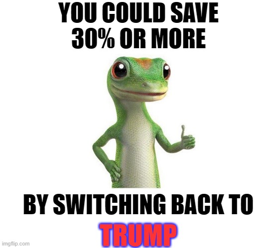 You know it's true | YOU COULD SAVE
30% OR MORE; BY SWITCHING BACK TO; TRUMP | image tagged in trump,biden,maga,gop,democrats,election | made w/ Imgflip meme maker